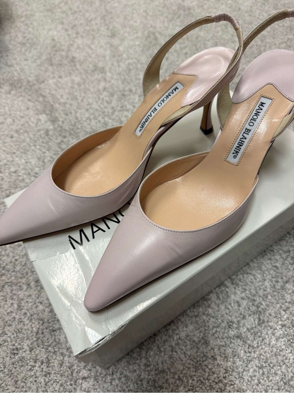 Manolo Blahnik Pale Pink Pointed-Toe Slingback Pumps